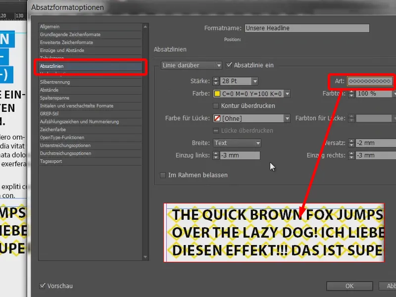 Colored headline effects via the formats