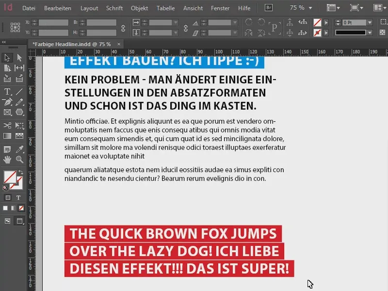 Colored headline effects via the formats