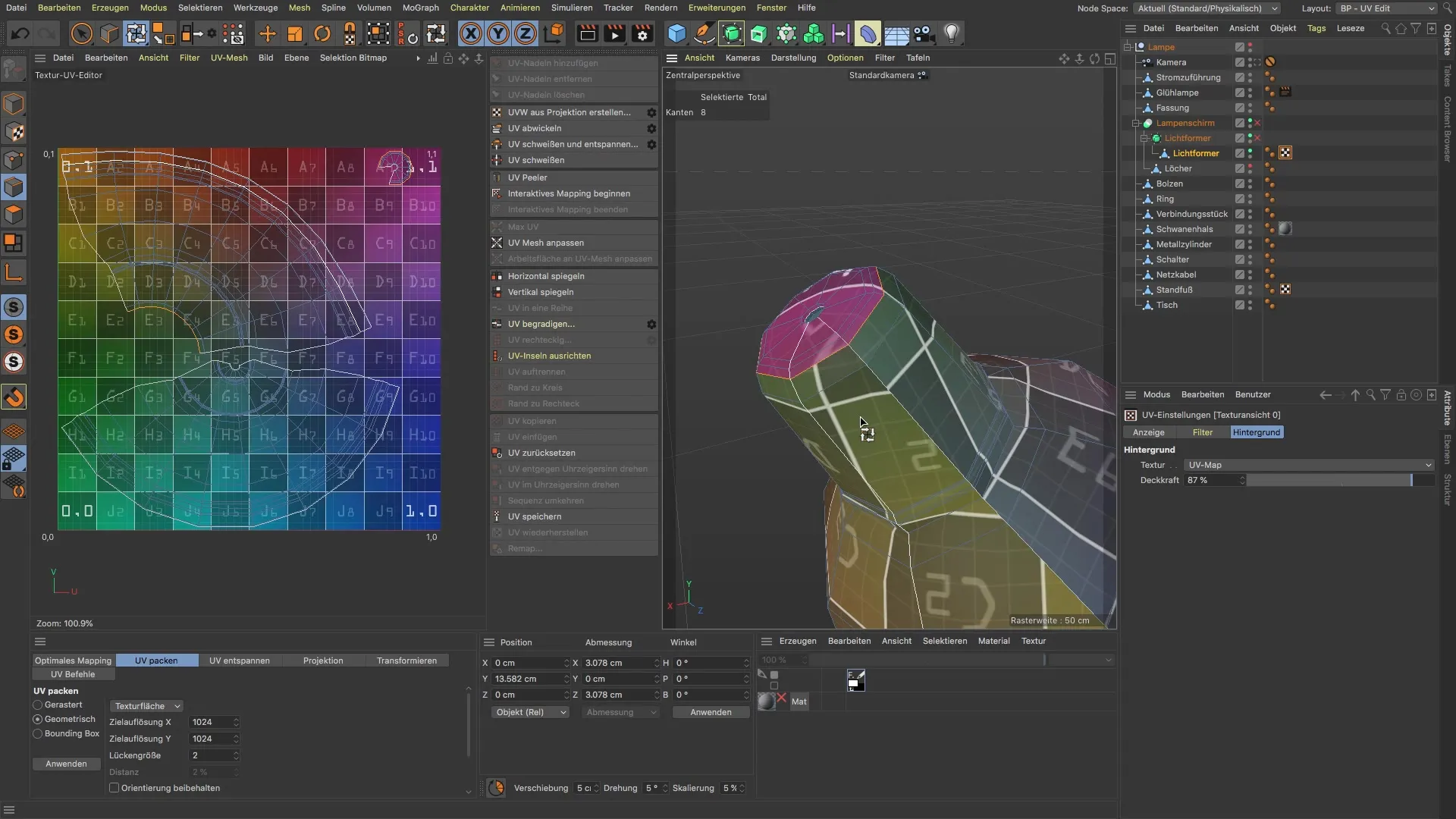 Optimalno odvijanje UVs v programu BodyPaint 3D