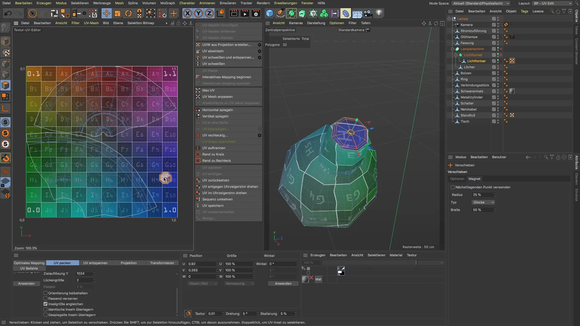 Optimalno spenjanje UV-jev v programu BodyPaint 3D