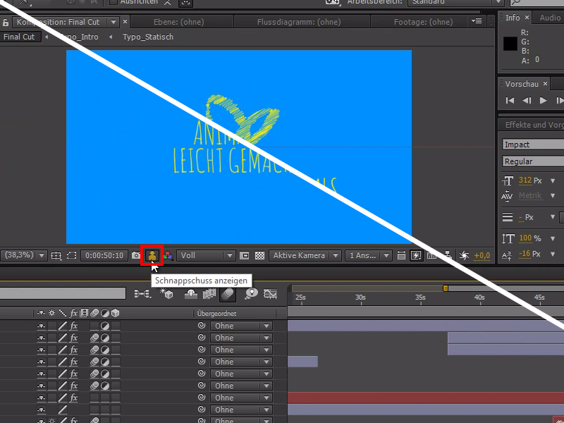 Workflow in After Effects Snapshots Schnappschüsse