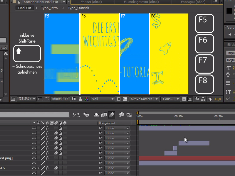 Workflow in After Effects Snapshots Schnappschüsse