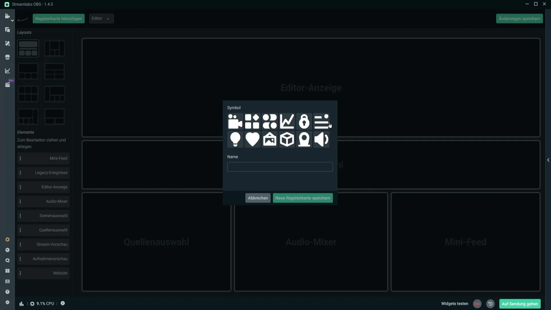 Layout-szerkesztő a Streamlabs OBS megfelelő beállításához A Streamlabs OBS elrendezés-szerkesztő megfelelő beállítása