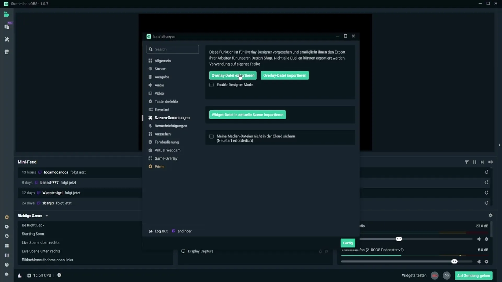 Αποθήκευση και ανάκτηση επικαλύψεων στο Streamlabs OBS Αποθήκευση και επαναφορά επικαλύψεων στο Streamlabs OBS