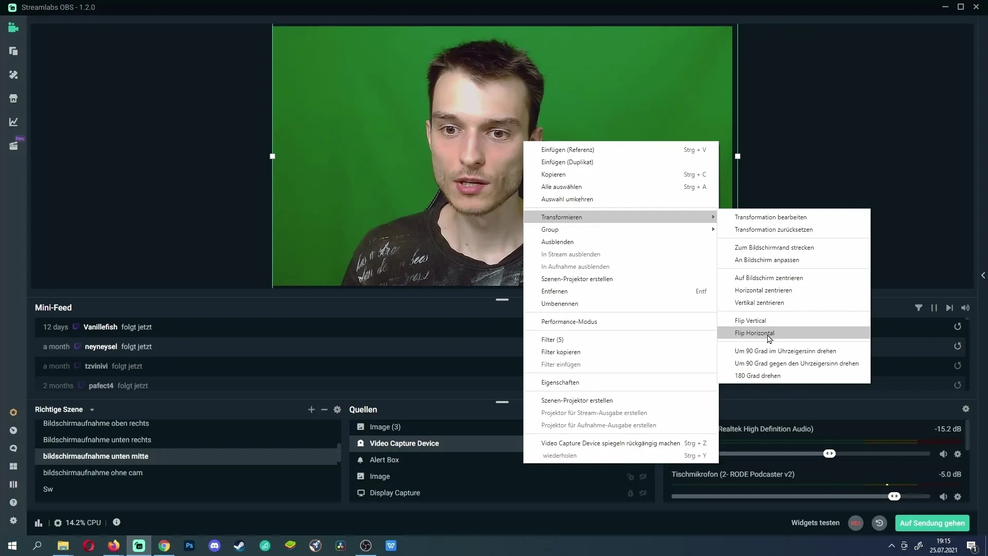 Αποτελεσματική αναστροφή της webcam στο Streamlabs Αποτελεσματική αντανάκλαση webcam στο Streamlabs