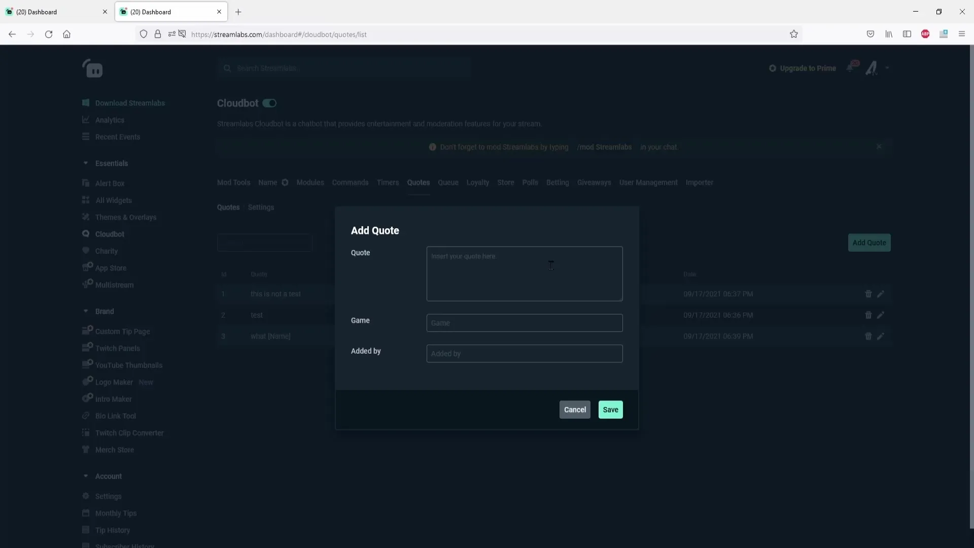 Citas en Streamlabs OBS fácil de crear y gestionar Crear y gestionar citas fácilmente en Streamlabs OBS