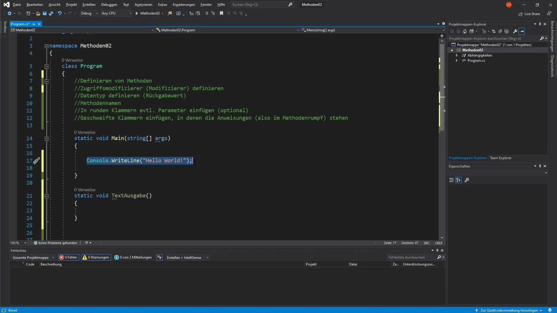 Eerste stappen met void-methoden in C# Eerste stappen met void-methoden in C#