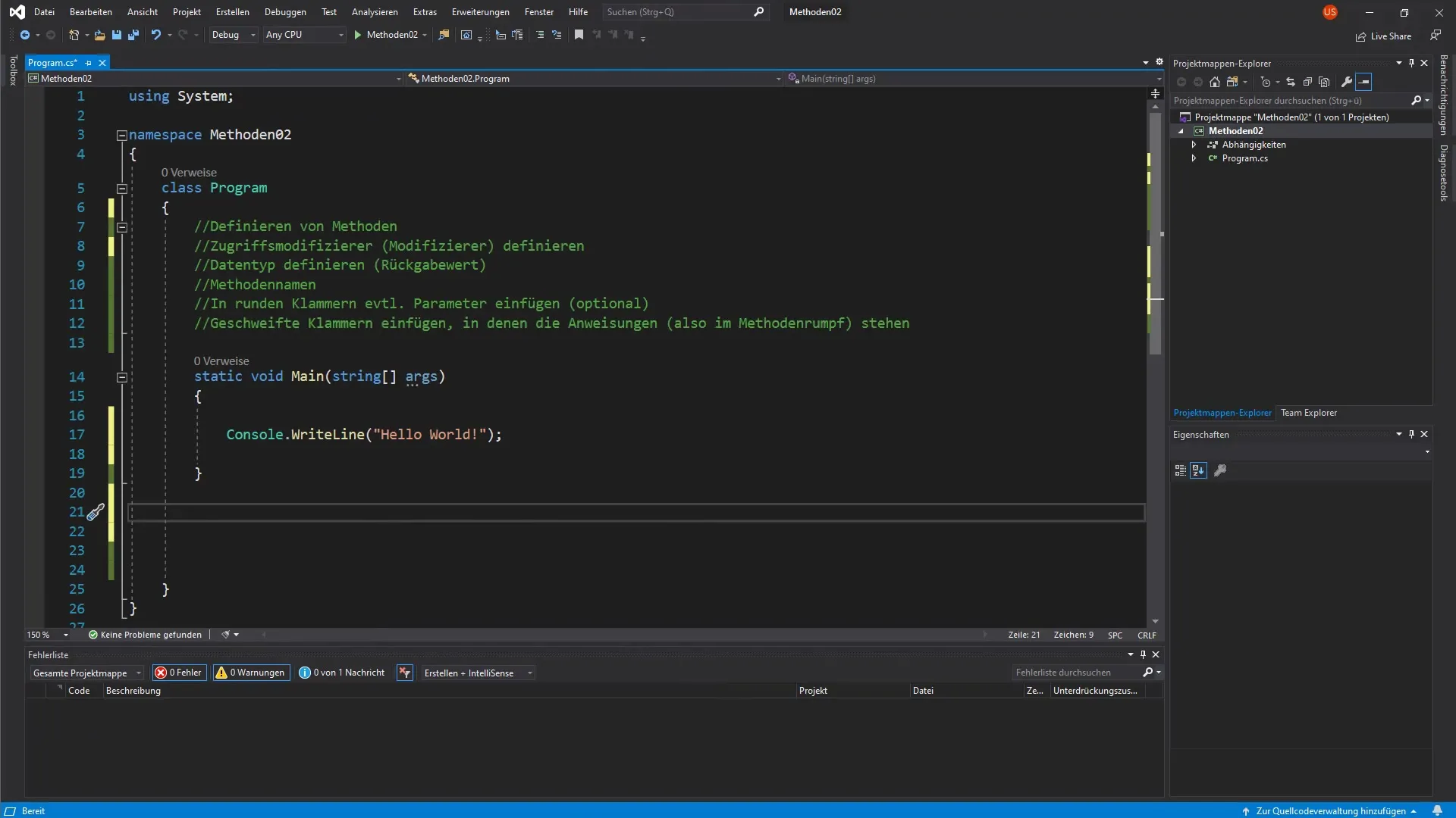 Eerste stappen met void-methoden in C# Eerste stappen met void-methoden in C#