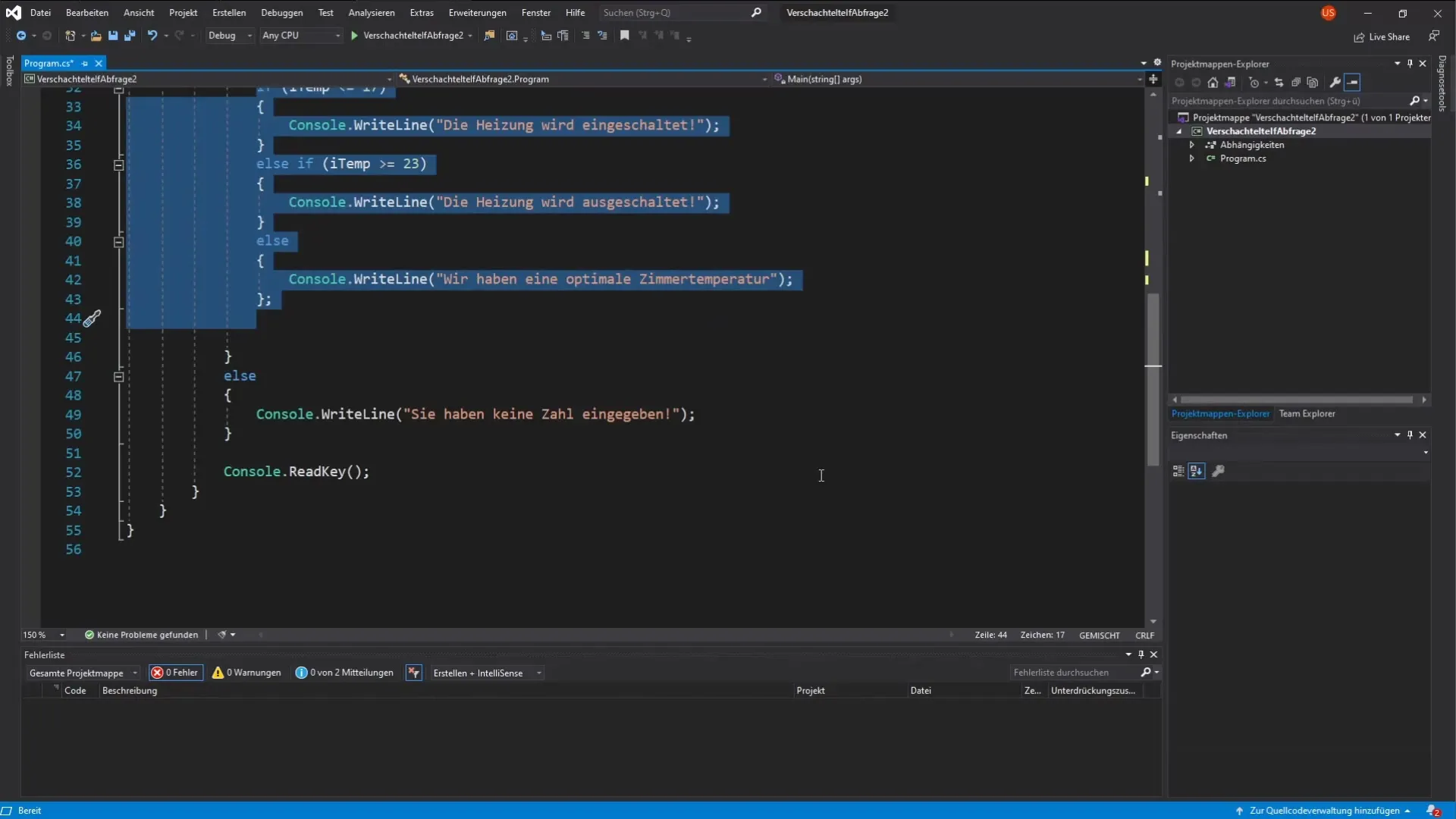 Einsatz von verschachtelten If-Abfragen in C#