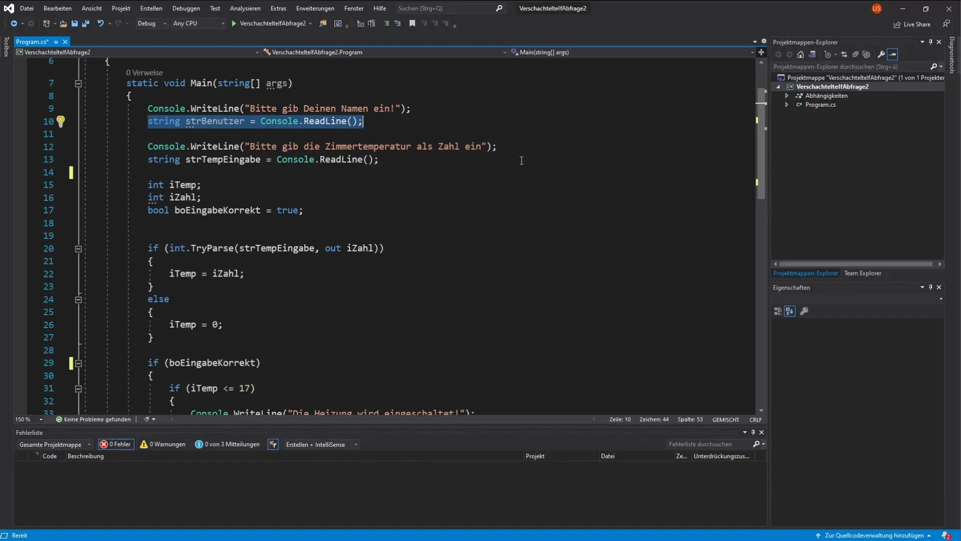 Einsatz von verschachtelten If-Abfragen in C#