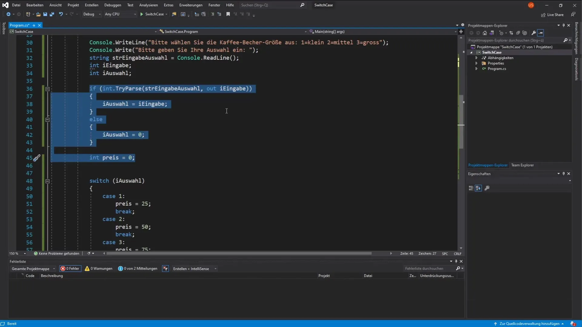Switch-instructie in C# - Verenigde gevallen elegant afhandelen Switch-instructie in C# - Gecombineerde gevallen elegant behandelen