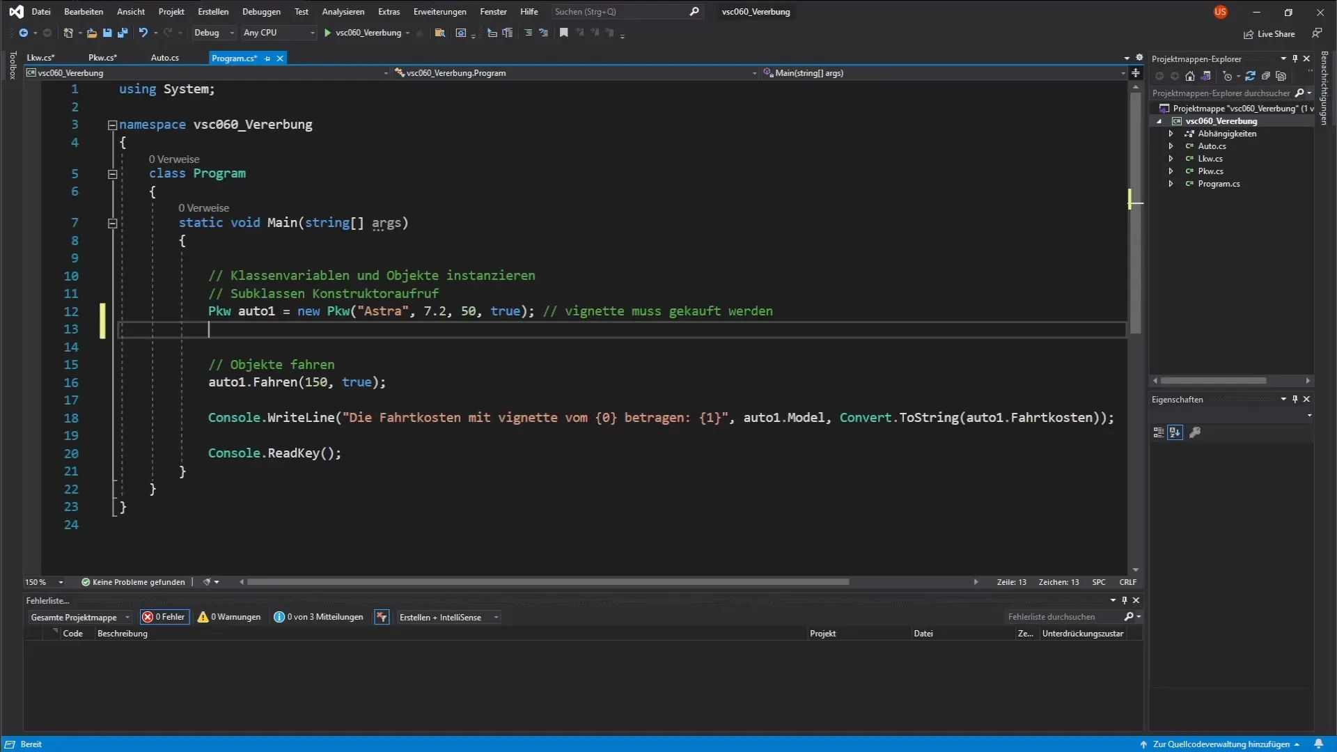Subklasse Vrachtwagen in C# maken en tolberekening implementeren Subklasse LKW in C# maken en tolberekening implementeren