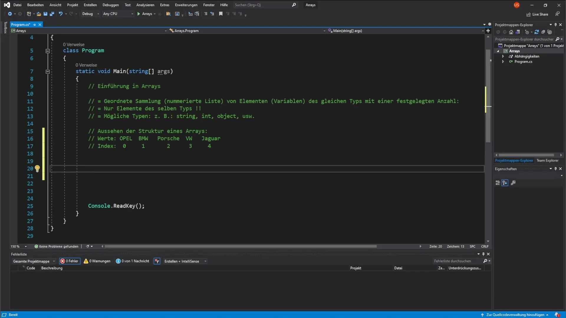 Basisprincipes van array-declaratie en -gebruik in C# Basisprincipes van array-declaratie en -gebruik in C#