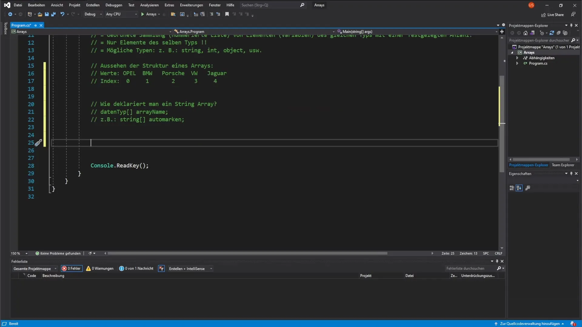 Basisprincipes van array-declaratie en -gebruik in C# Basisprincipes van array-declaratie en -gebruik in C#
