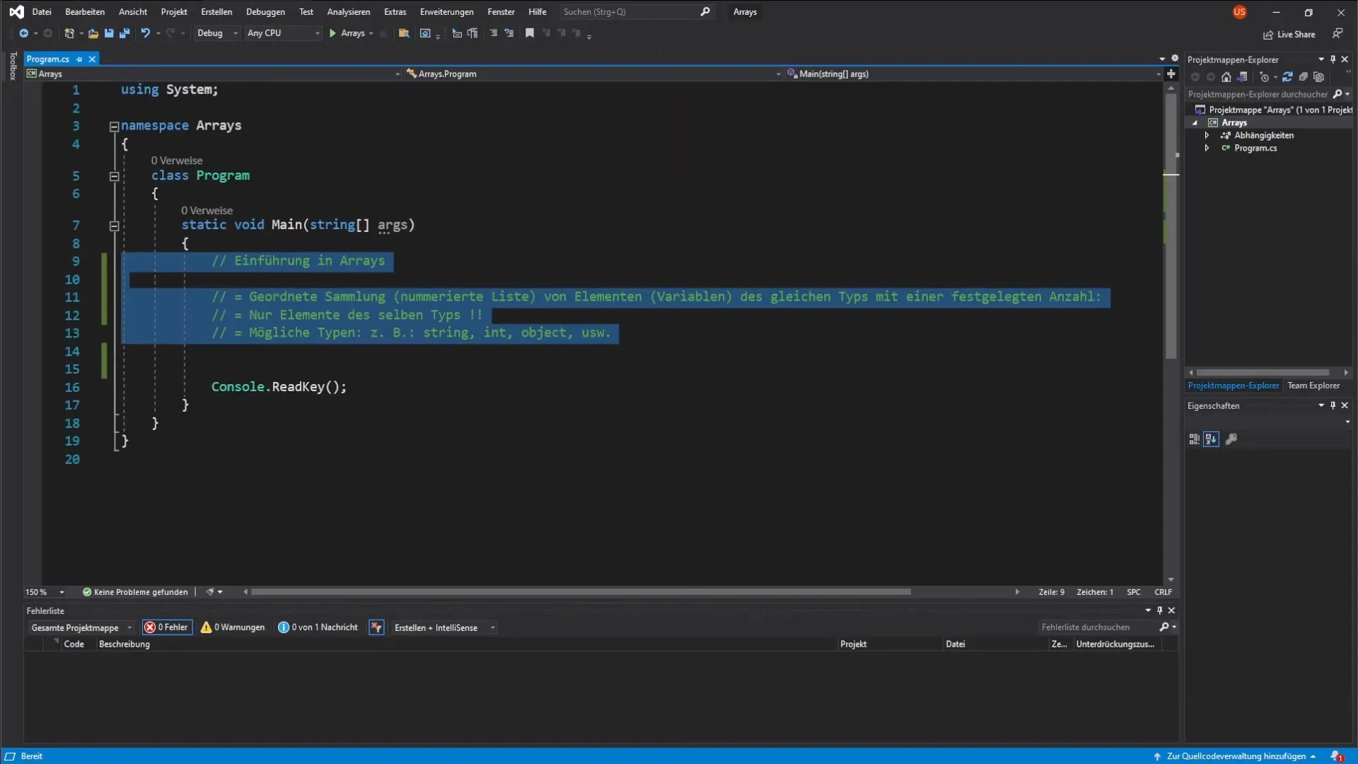 Basisprincipes van array-declaratie en -gebruik in C# Basisprincipes van array-declaratie en -gebruik in C#