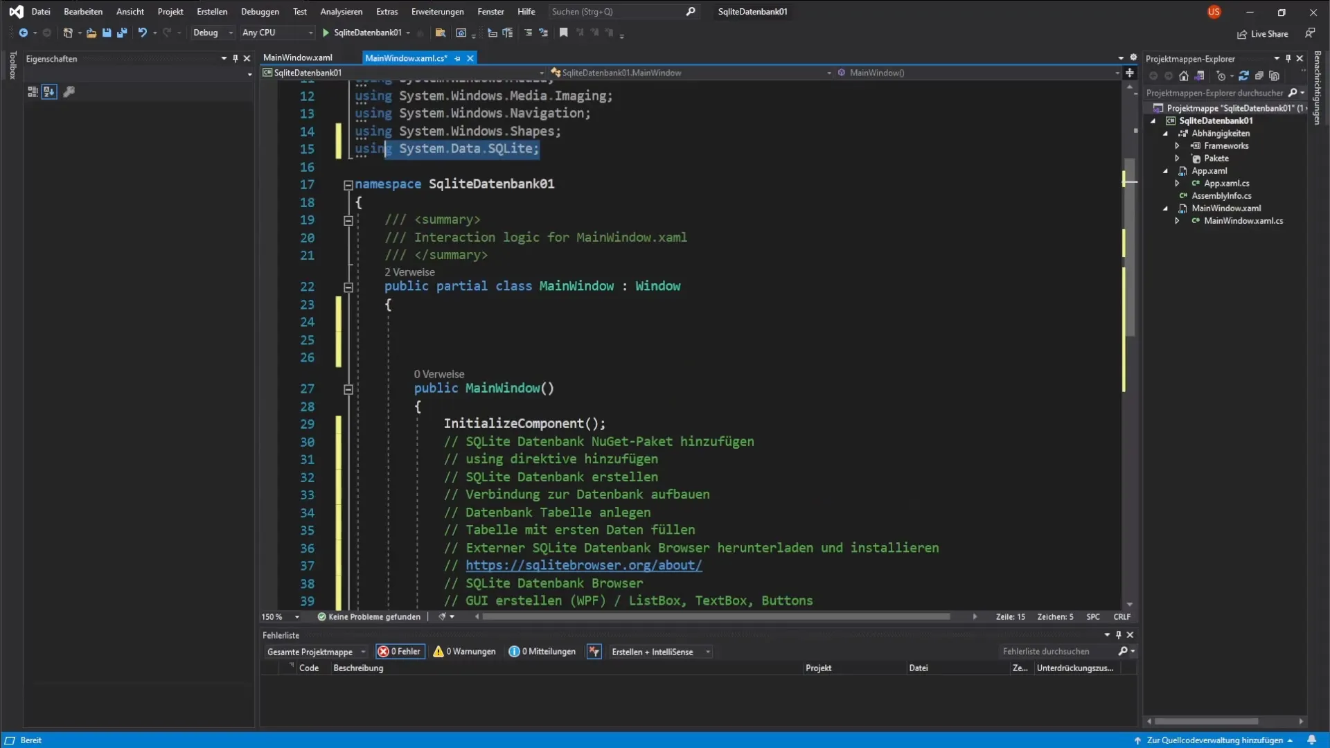 C#-verbinding maken met de SQLite-database C#-verbinding met de SQLite-database opzetten