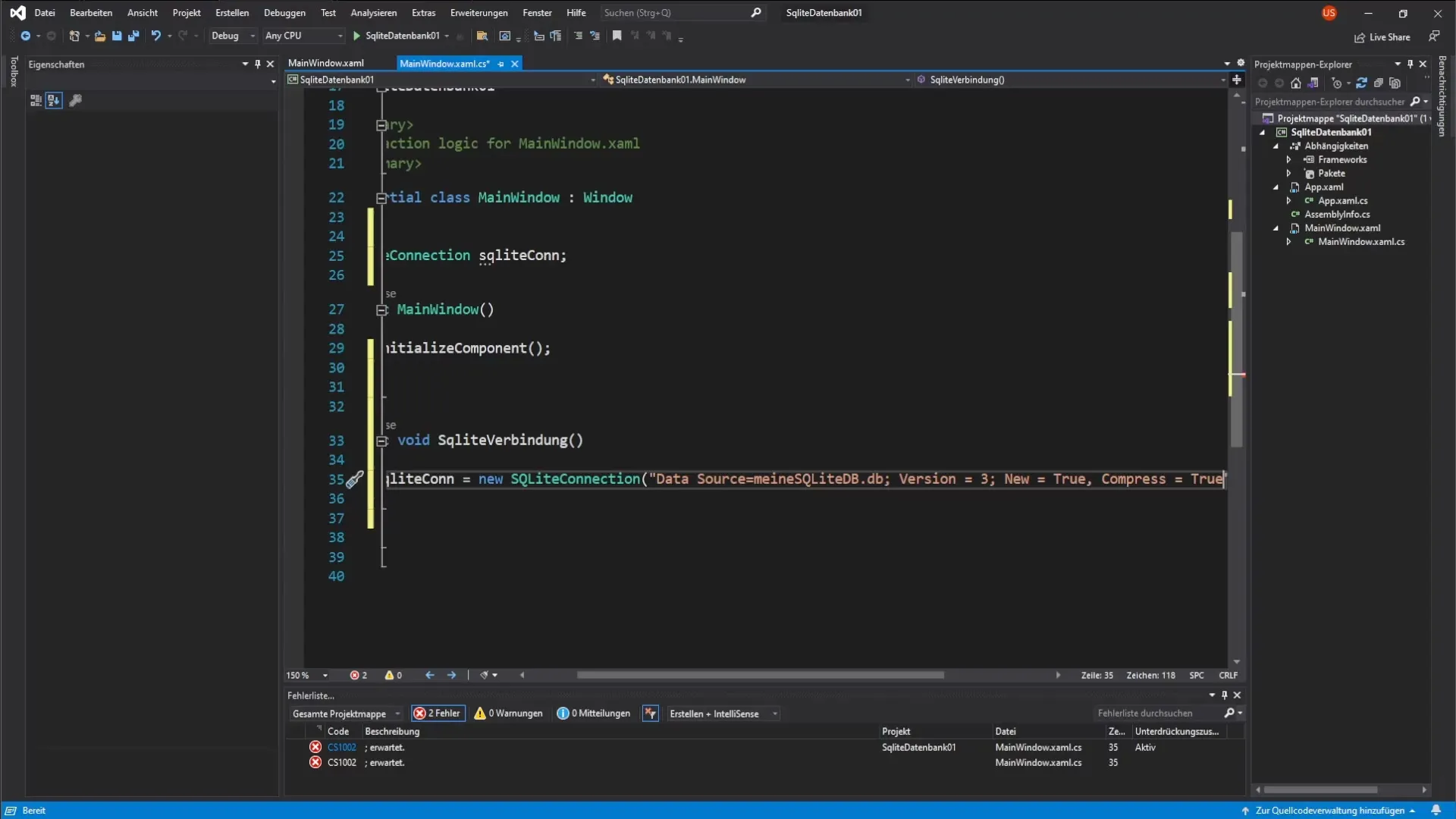 C#-verbinding met de SQLite-database opzetten C#-verbinding maken met de SQLite-database