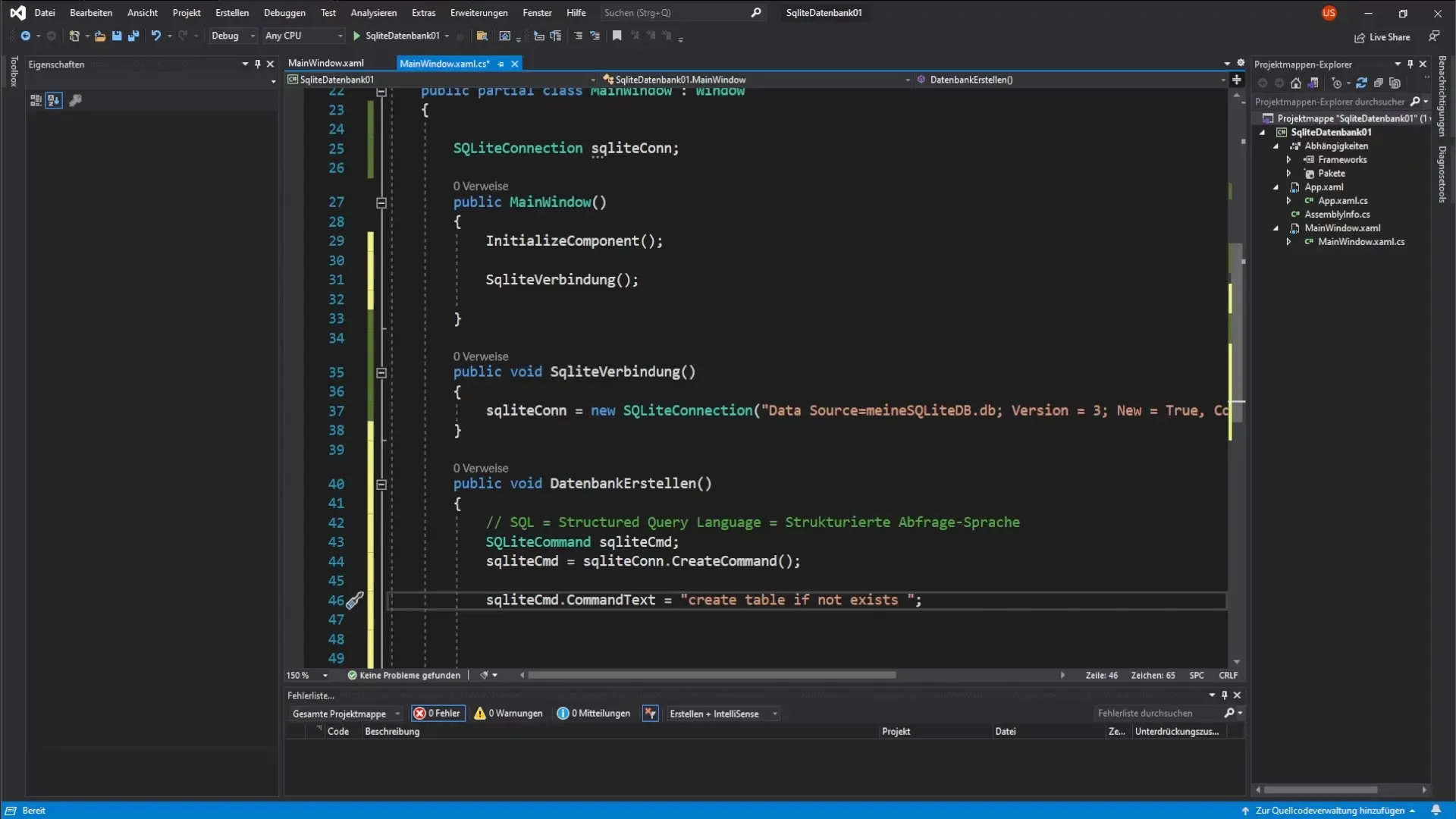 SQLite-database succesvol aangemaakt in C# SQLite-database succesvol aangemaakt in C#