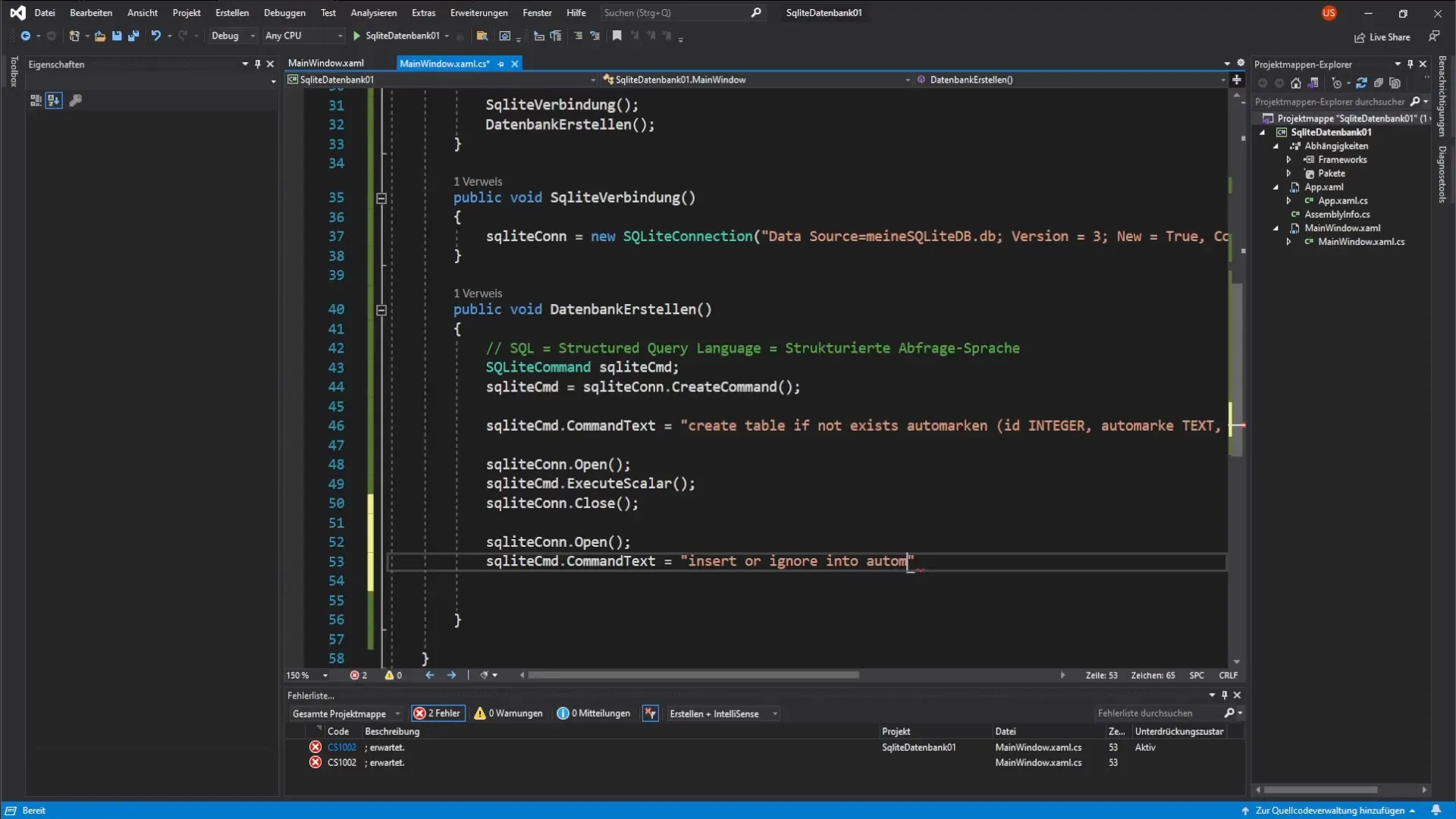 Succesvol een SQLite-database maken in C# SQLite-database succesvol gemaakt in C#