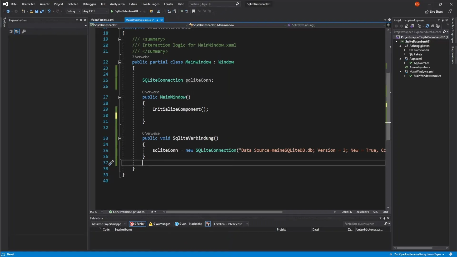 SQLite-database succesvol aanmaken in C# SQLite-database succesvol aangemaakt in C#