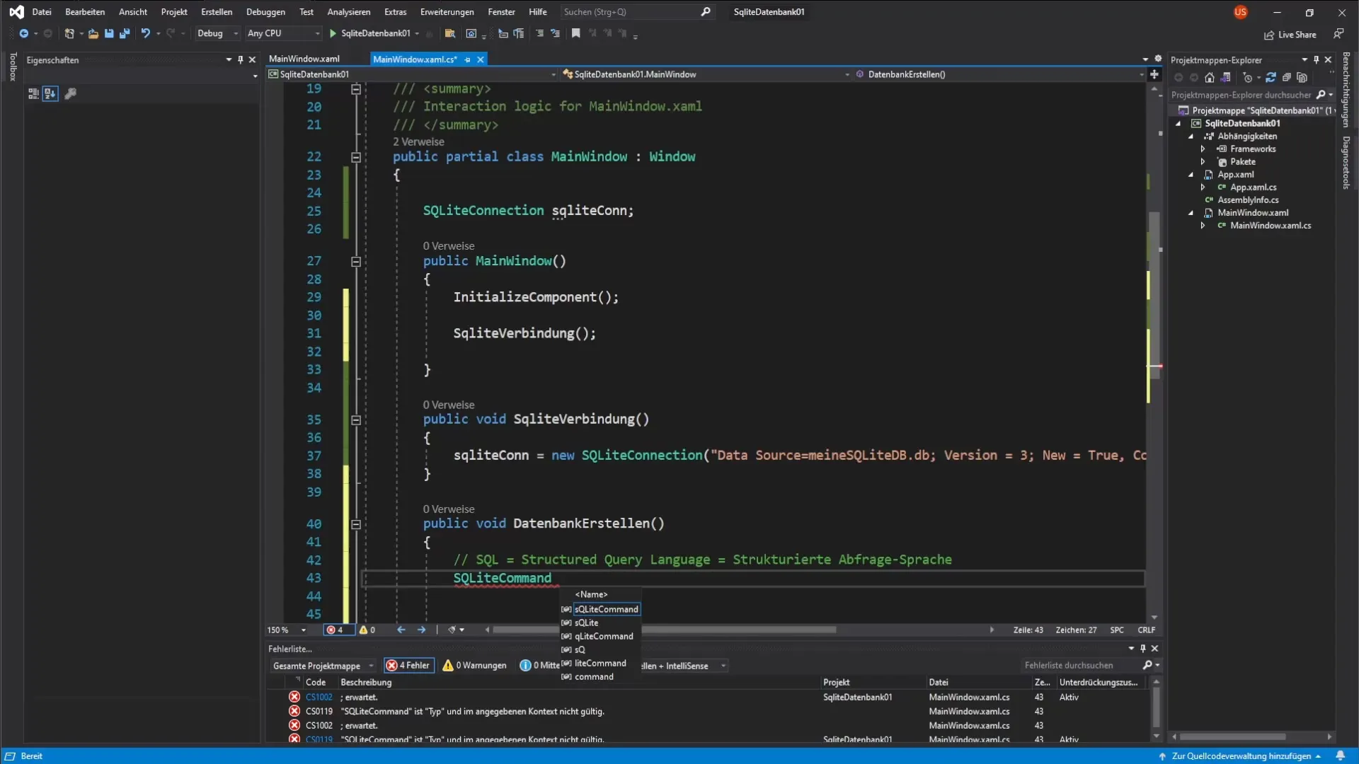 SQLite-database succesvol aanmaken in C# SQLite-database succesvol creëren in C#