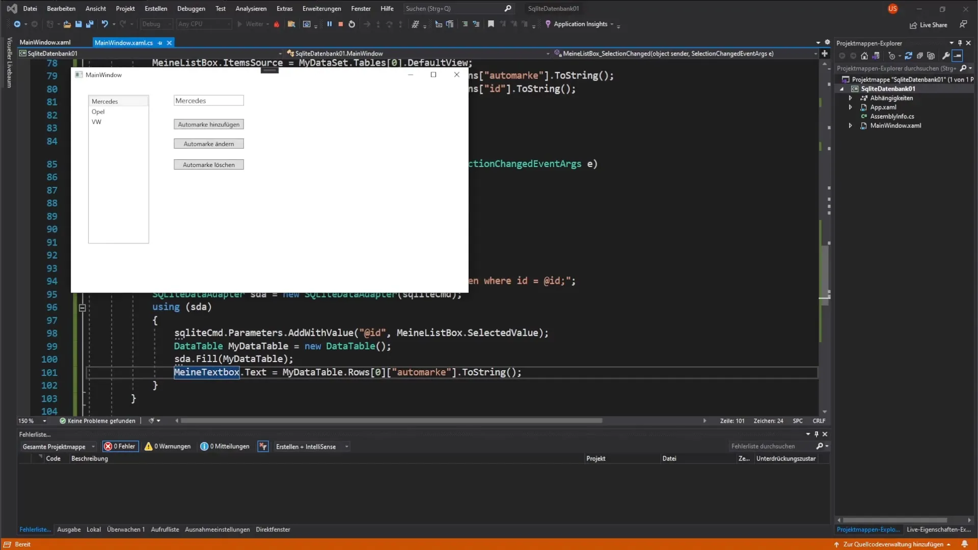 Dynamische koppeling van ListBox en TextBox in C# Dynamische koppeling van ListBox en TextBox in C#