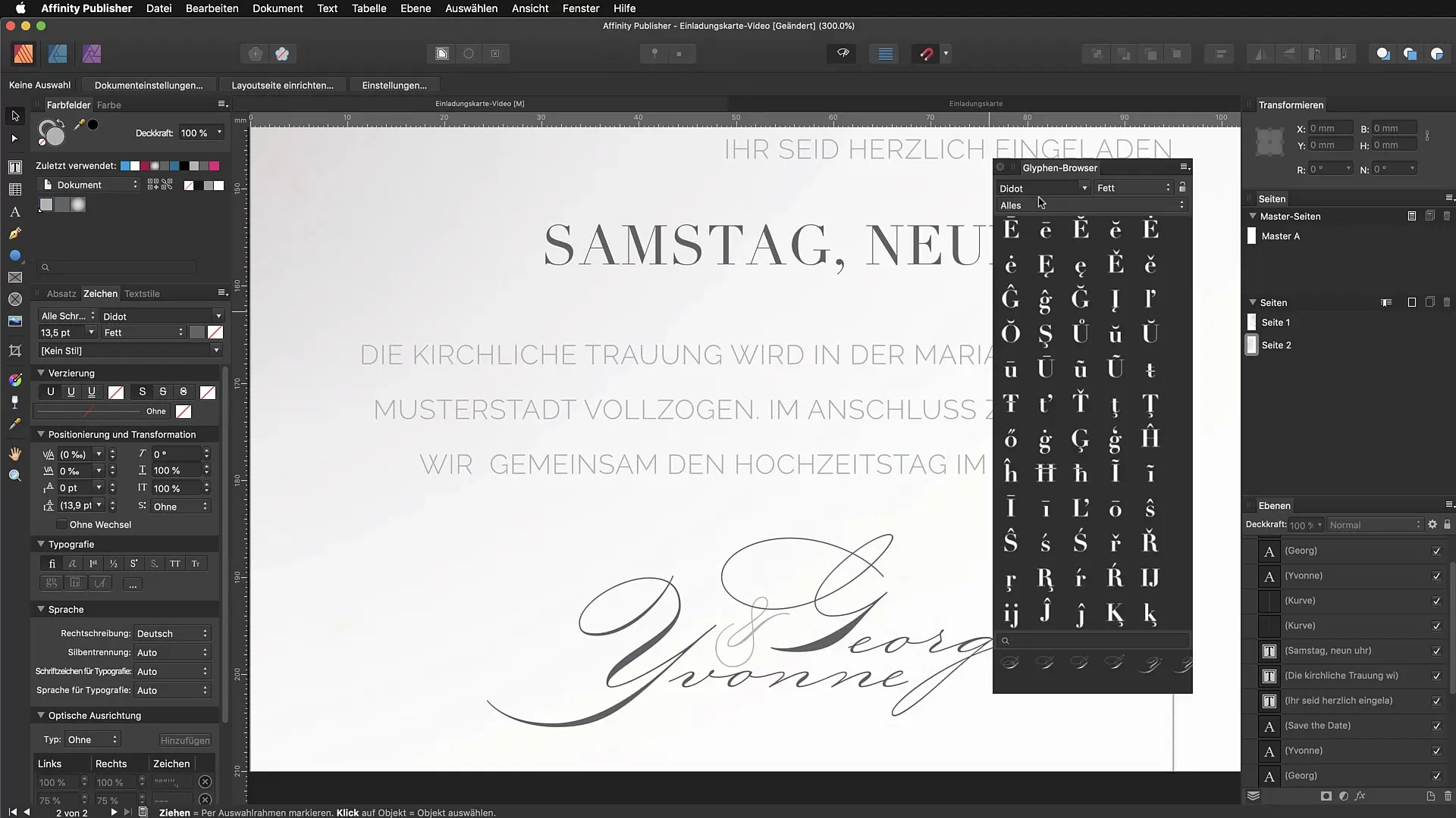 Effektiv använda glypher i Affinity Publisher Använda glypher effektivt i Affinity Publisher