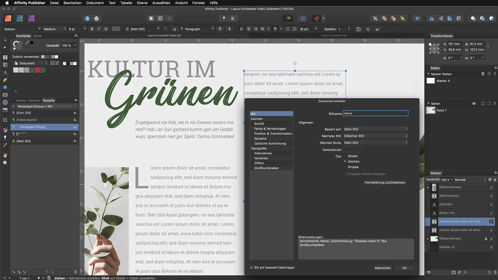 Teckensatser i Affinity Publisher enkelt tillämpa Teckningsstilar i Affinity Publisher tillämpas enkelt