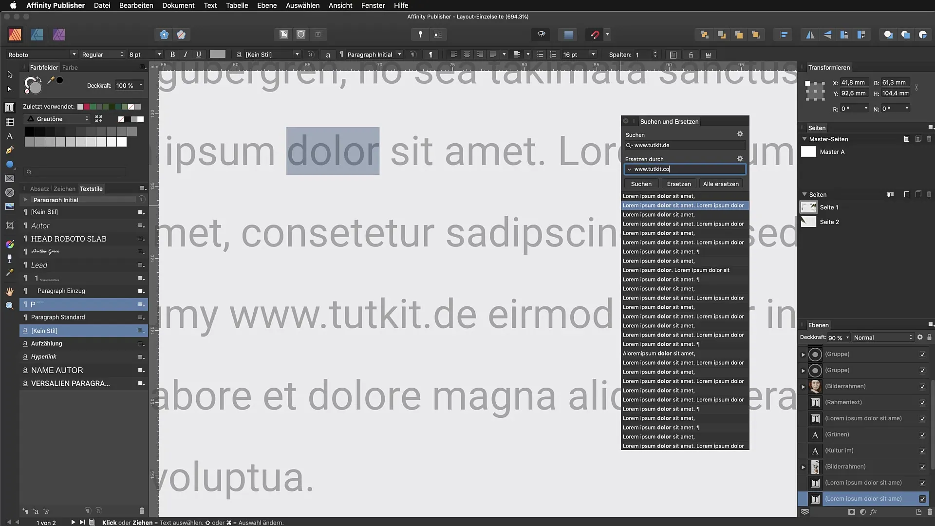 Effektiv söka och ersätta i Affinity Publisher Effektiv söka och ersätta i Affinity Publisher