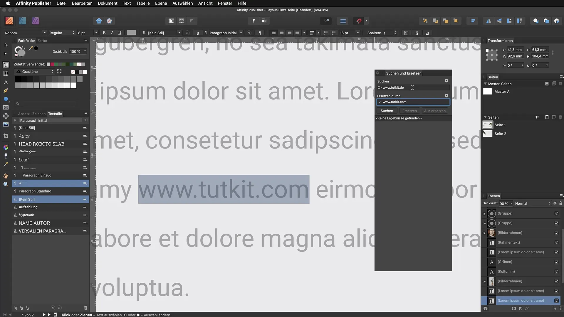 Effektiv sök och ersätt i Affinity Publisher Effektivt söka och ersätta i Affinity Publisher