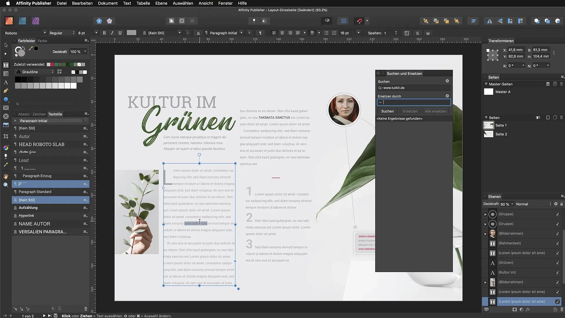 Effektiv sökning och ersättning i Affinity Publisher Effektiv söka och ersätta i Affinity Publisher