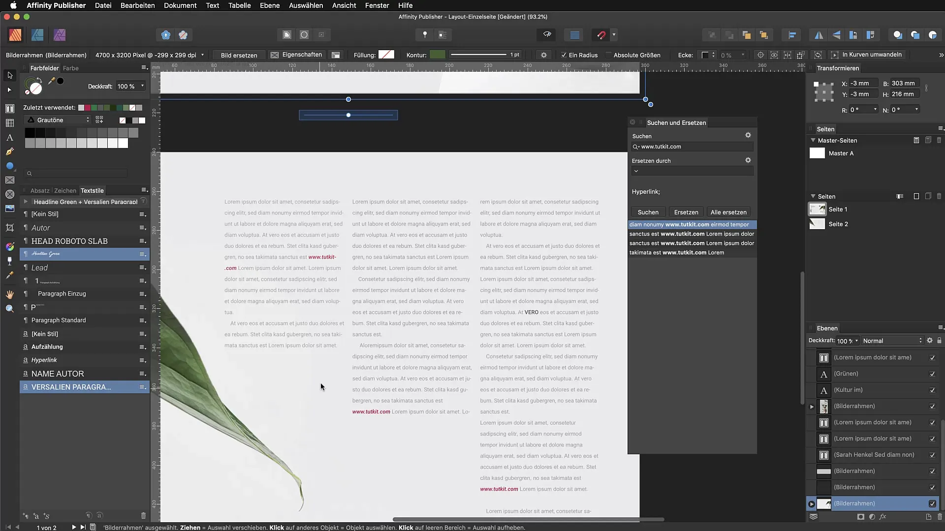 Effektiv sök och ersätt i Affinity Publisher Effektiv söka och ersätta i Affinity Publisher