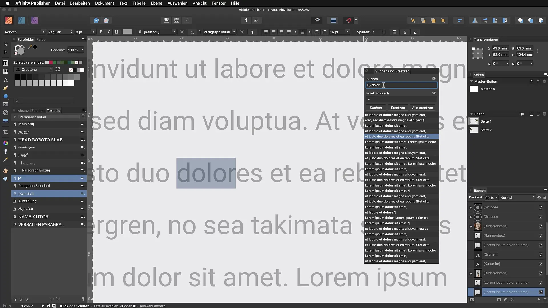 Effektiv söka och ersätta i Affinity Publisher Effektiv söka och ersätta i Affinity Publisher