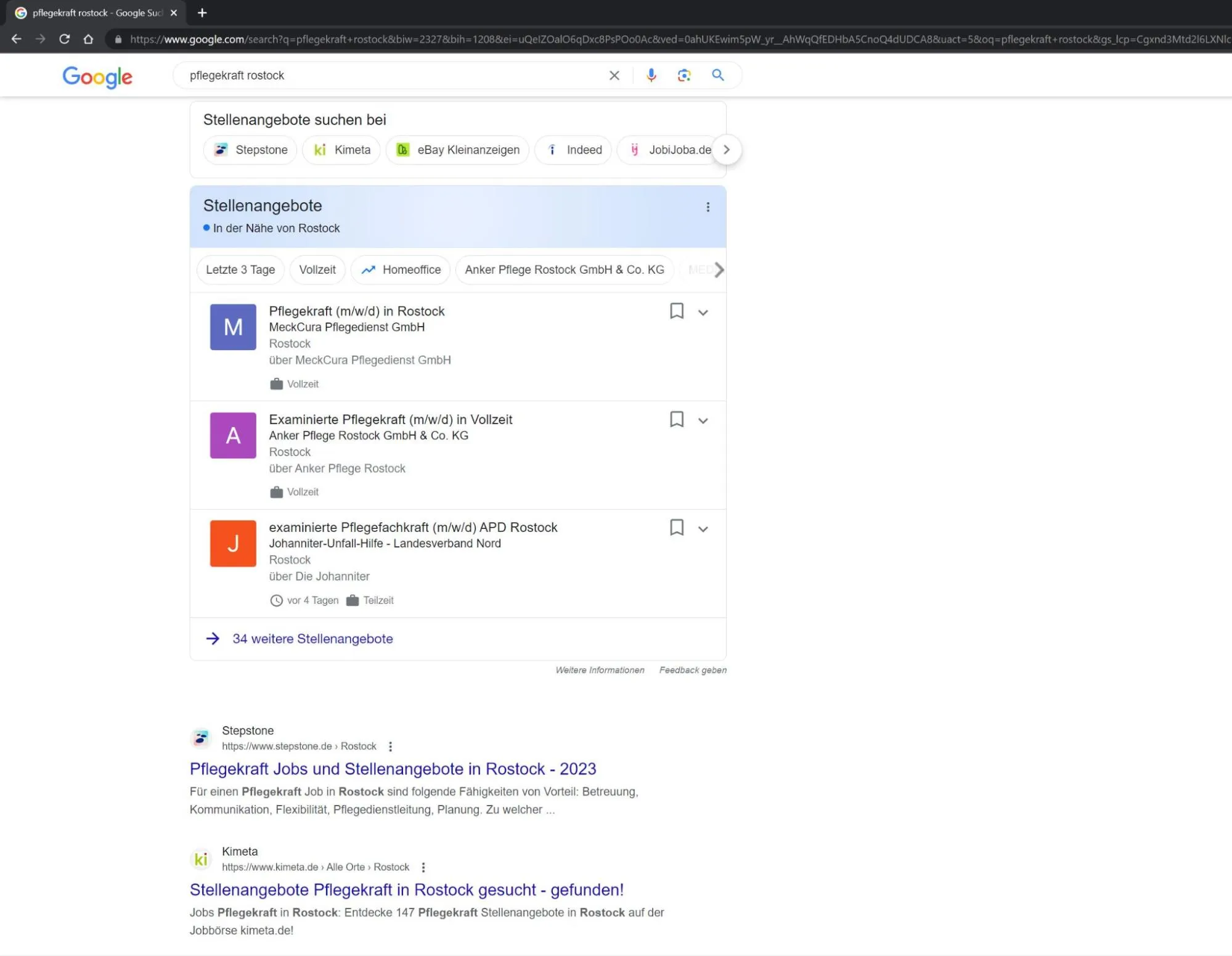 Fragmento de empleo en las SERP
