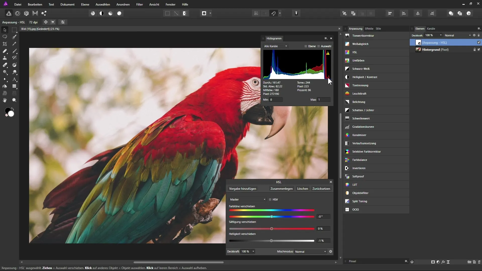 Farb- und Sättigungsanpassungen in Affinity Photo Farb- und Sättigungsanpassungen in Affinity Photo