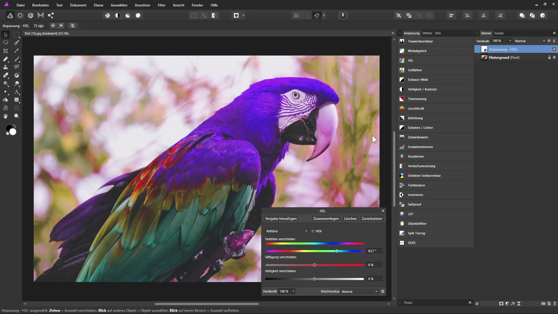 Farb- und Sättigungsanpassungen in Affinity Photo Farb- und Sättigungsanpassungen in Affinity Photo