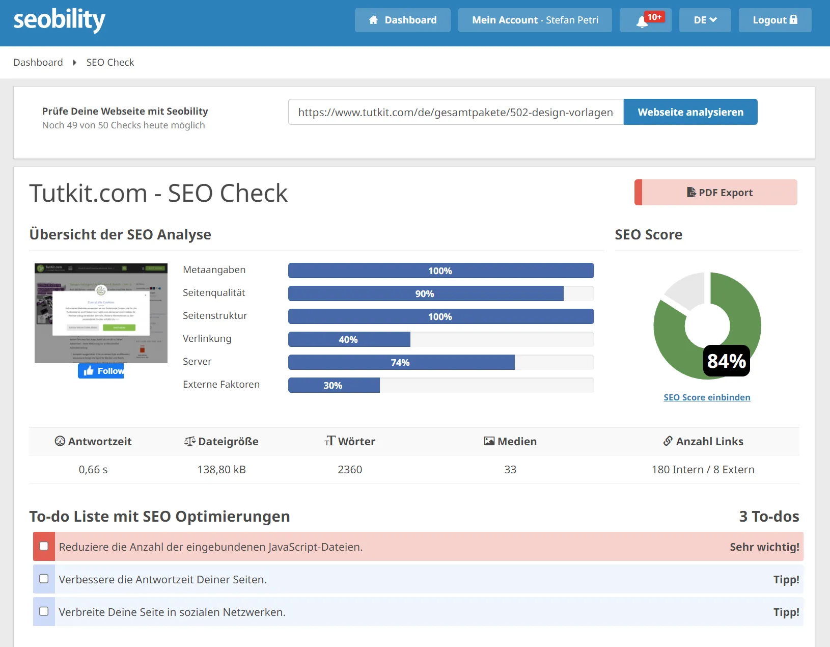 Comprobación SEO con Seobility