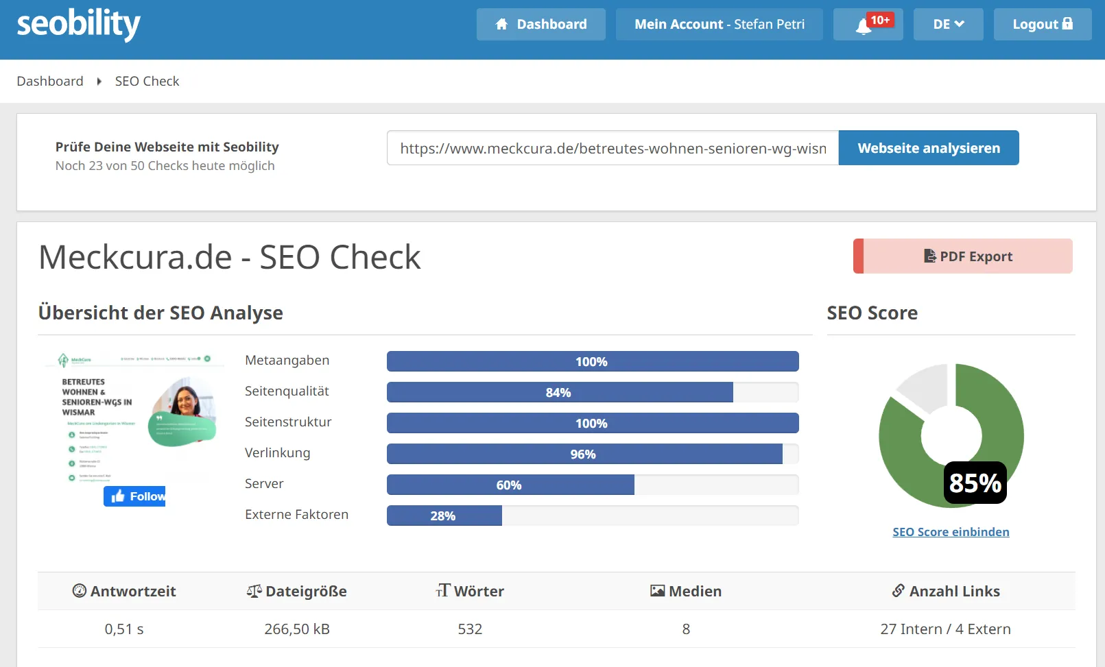 Comprobación SEO de una subpágina