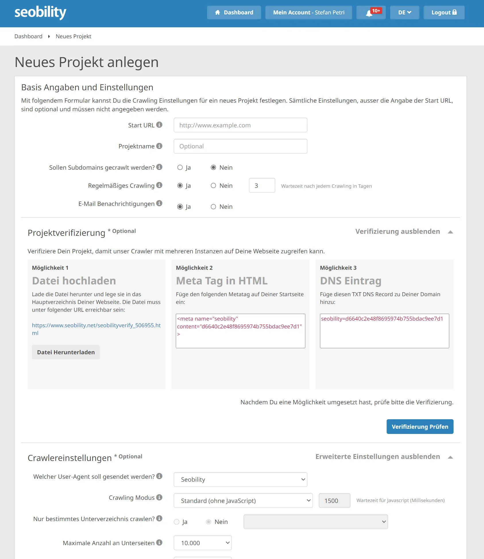 Configuración del rastreador SEO