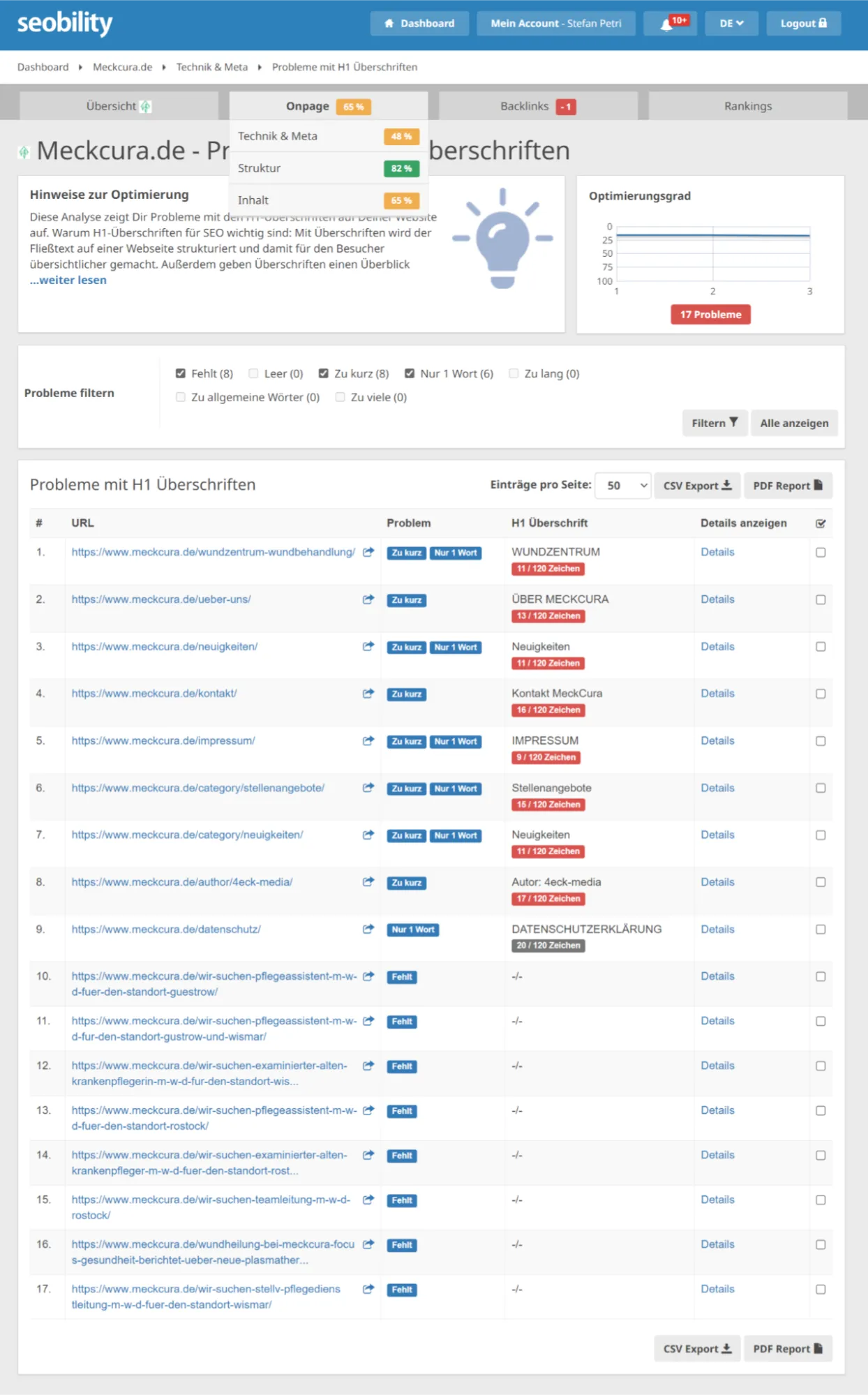 SEO-OnPage-Faktor: Probleme mit H1-Überschriften