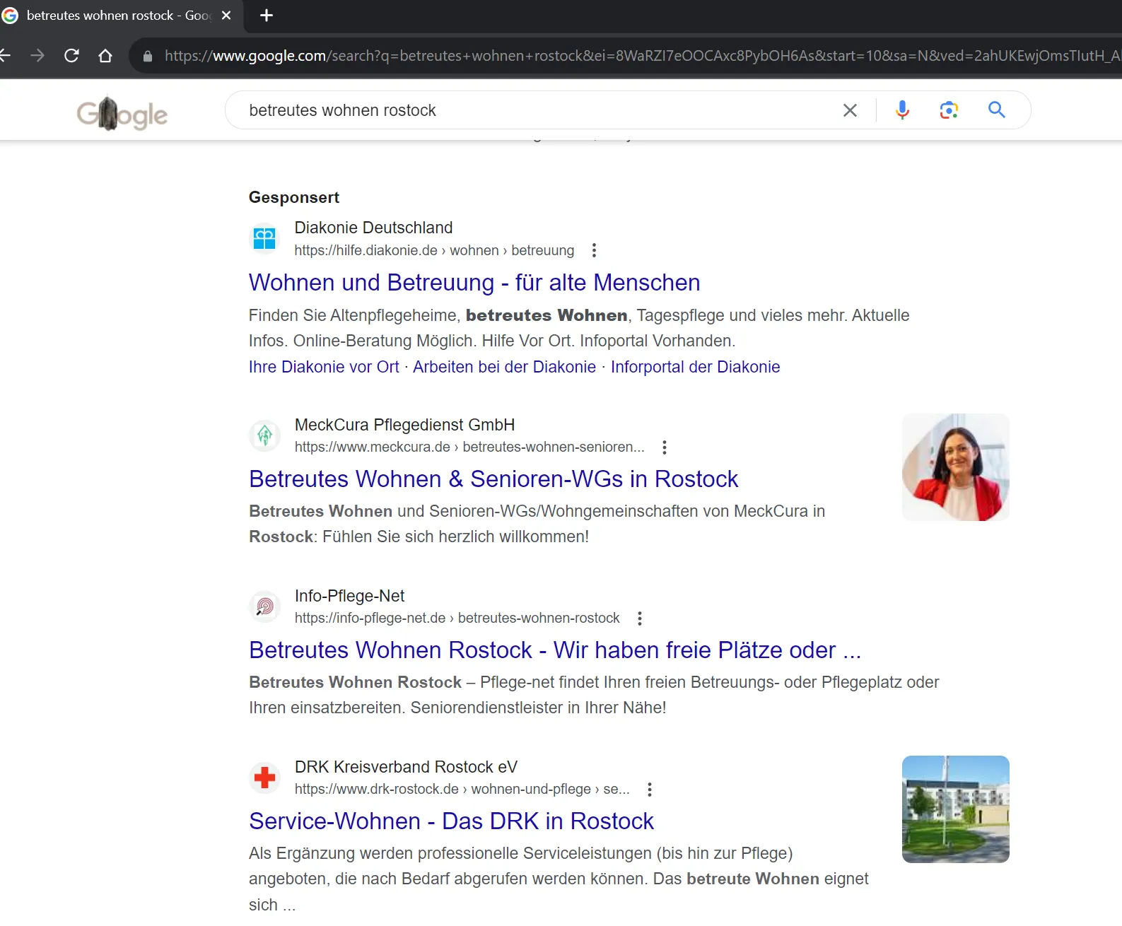 Comprobación SERP de la subpágina optimizada para palabras clave