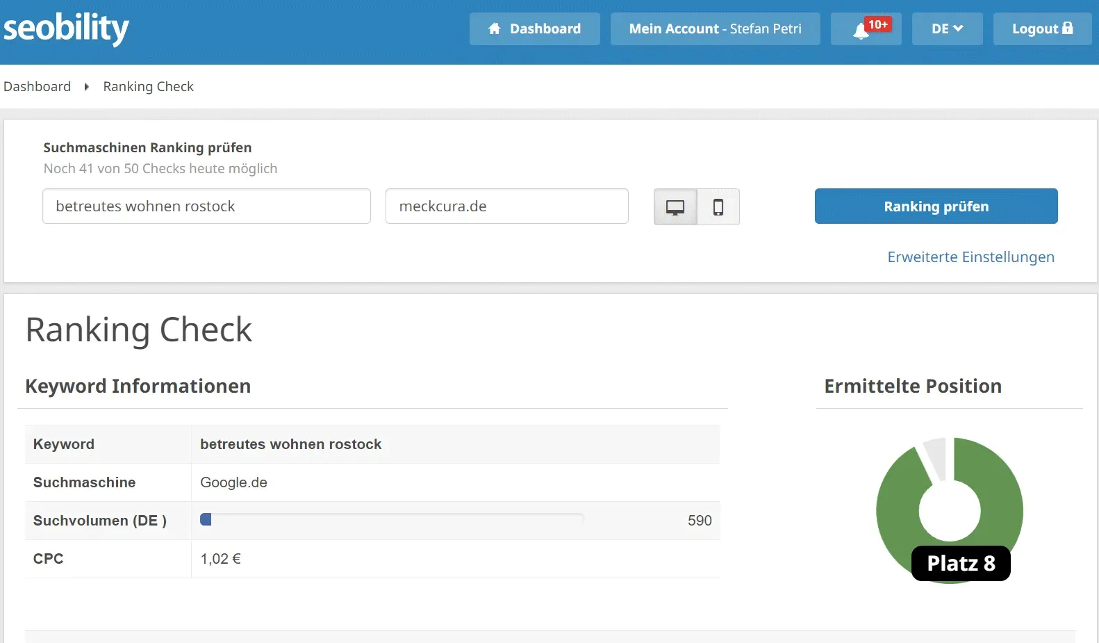 Ranking check to check your position on Google