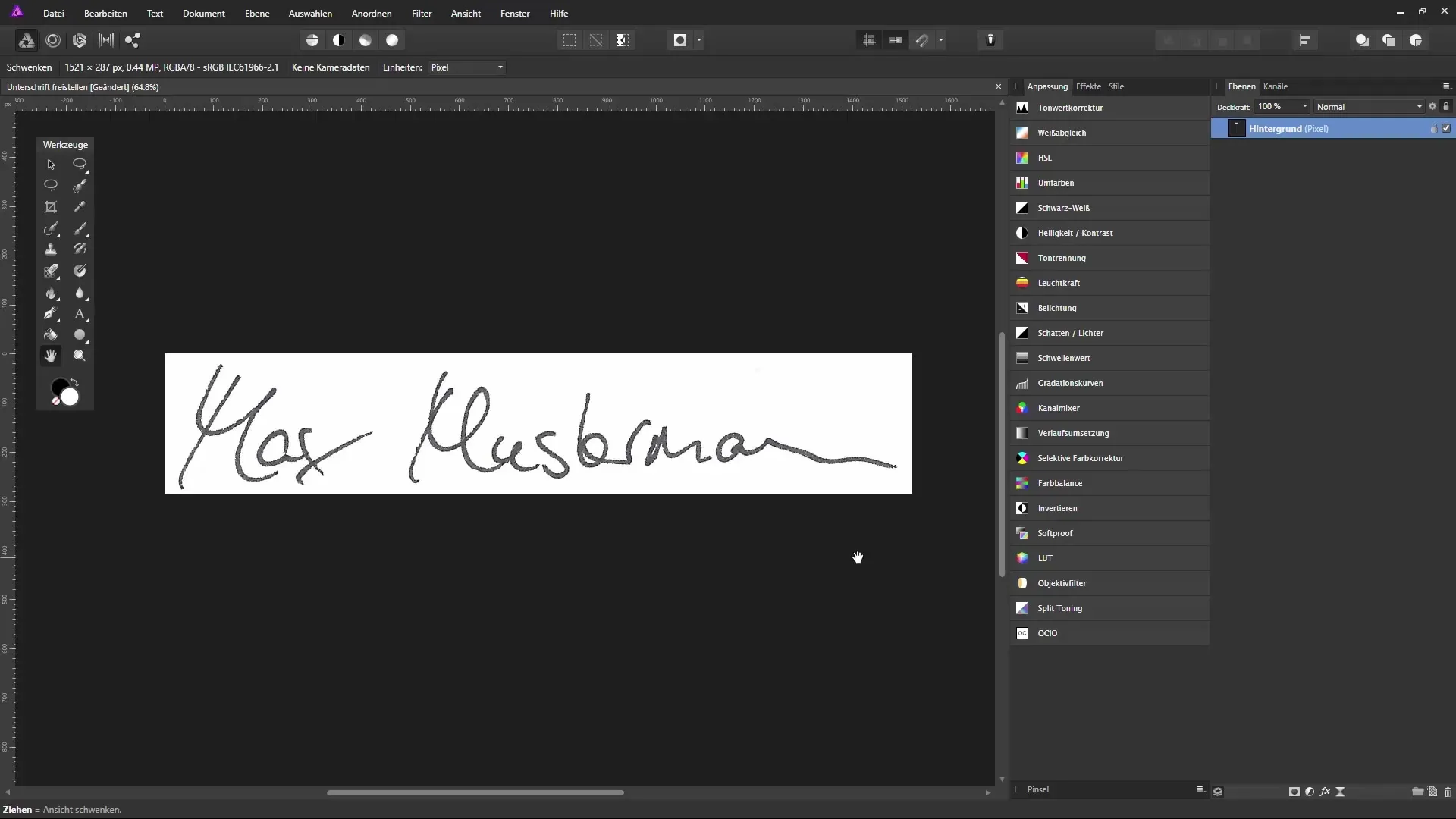 Unterschrift freistellen in Affinity Photo Unterschrift freistellen in Affinity Photo