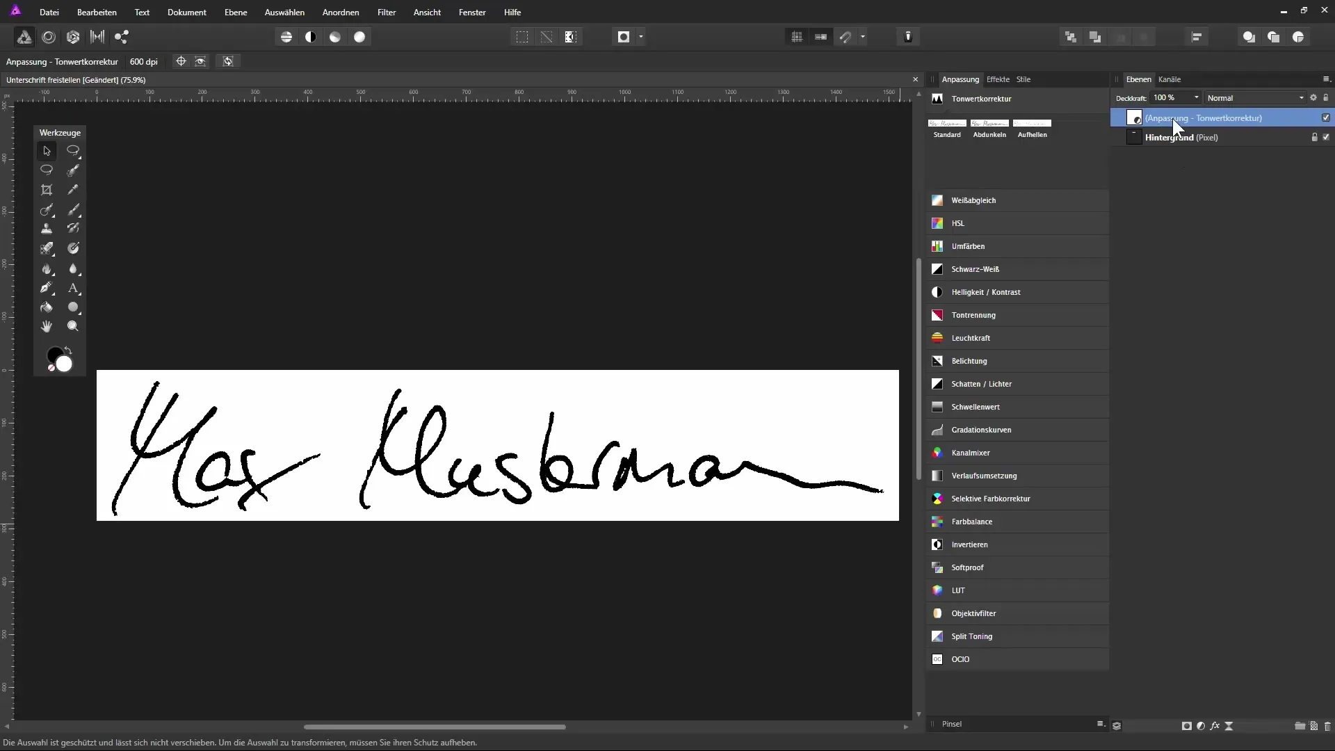 Unterschrift freistellen in Affinity Photo Unterschrift freistellen in Affinity Photo