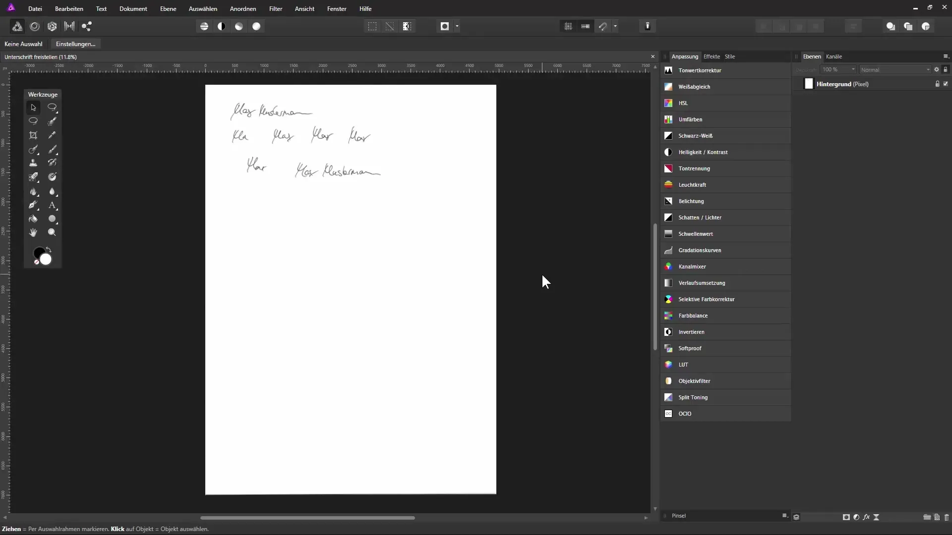 Unterschrift freistellen in Affinity Photo Unterschrift freistellen in Affinity Photo