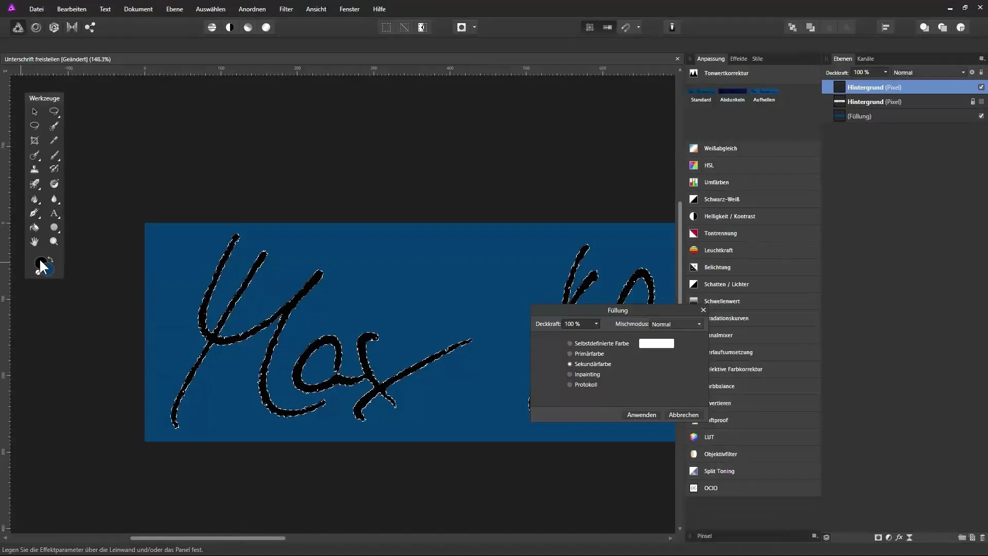 Unterschrift freistellen in Affinity Photo Unterschrift freistellen in Affinity Photo