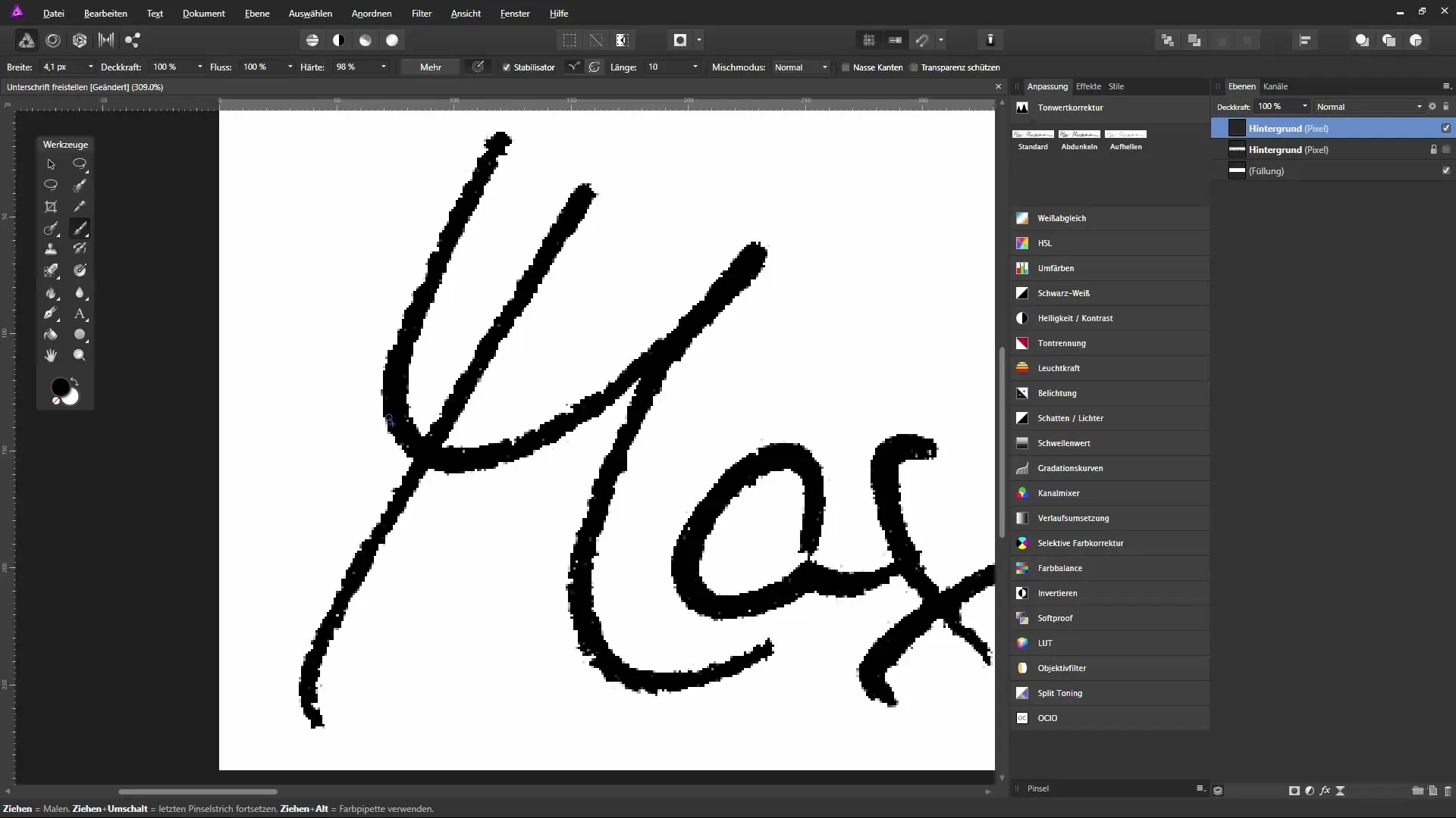 Unterschrift freistellen in Affinity Photo Unterschrift freistellen in Affinity Photo