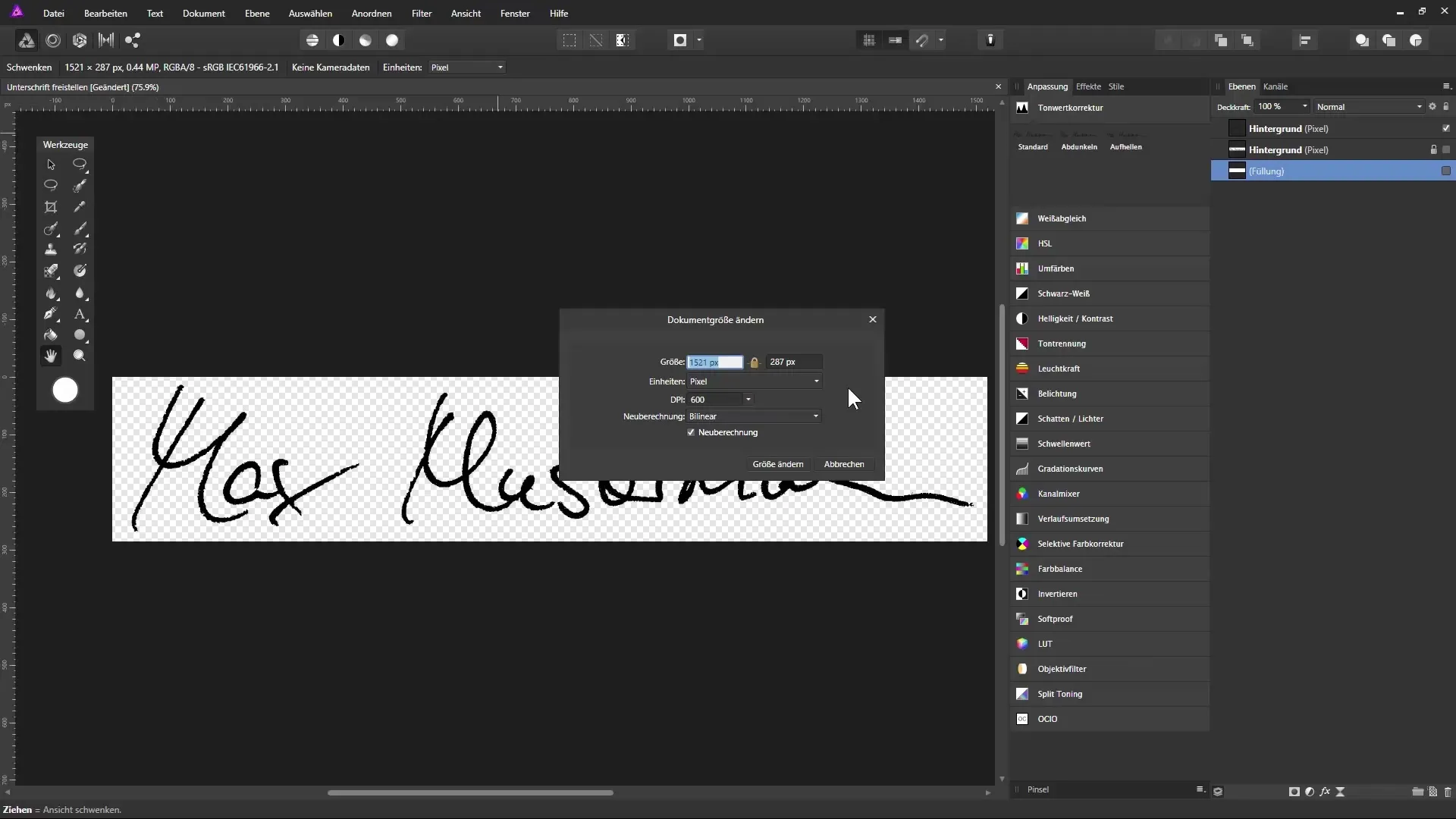Unterschrift freistellen in Affinity Photo Unterschrift freistellen in Affinity Photo