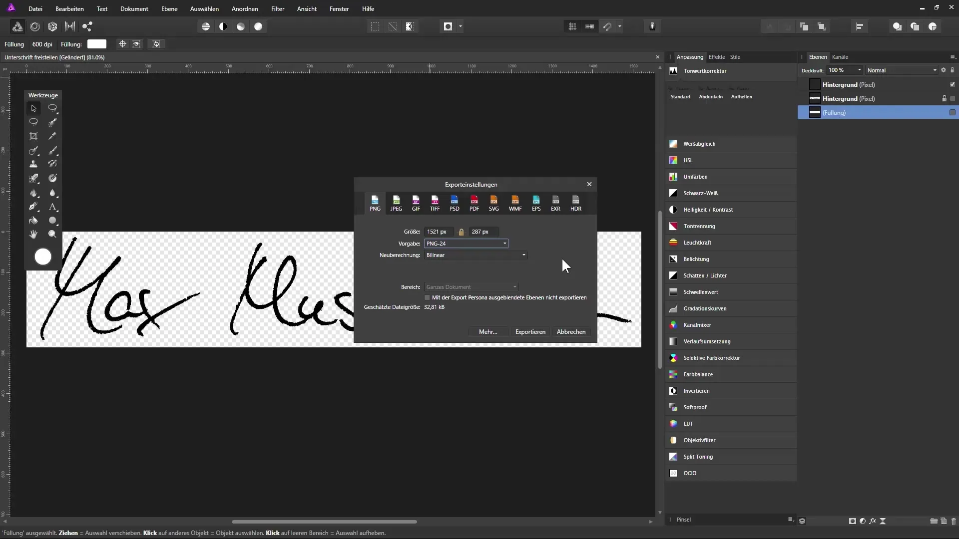 Unterschrift freistellen in Affinity Photo Unterschrift freistellen in Affinity Photo