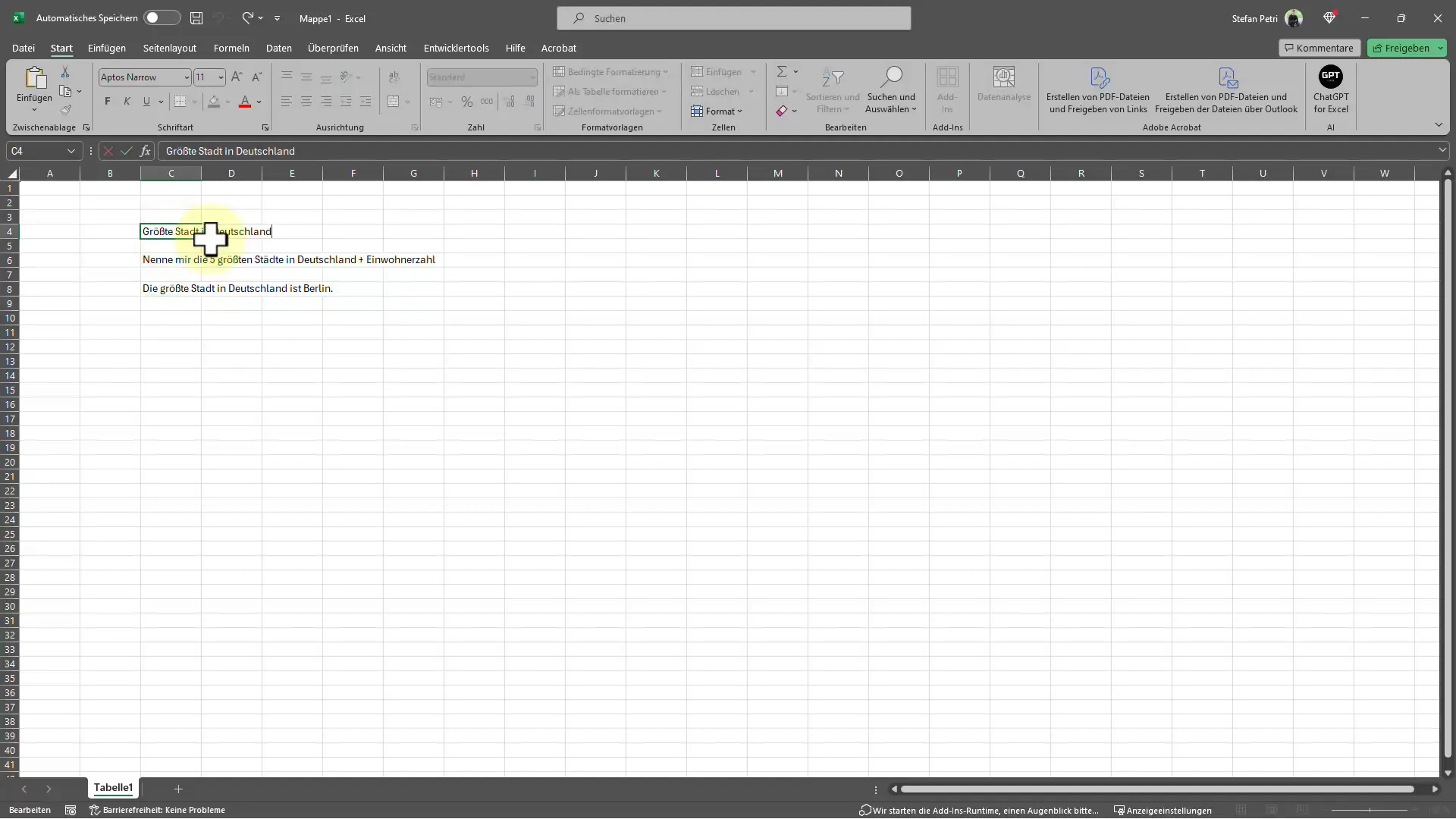 Excel'de ChatGPT ile daha verimli çalışma